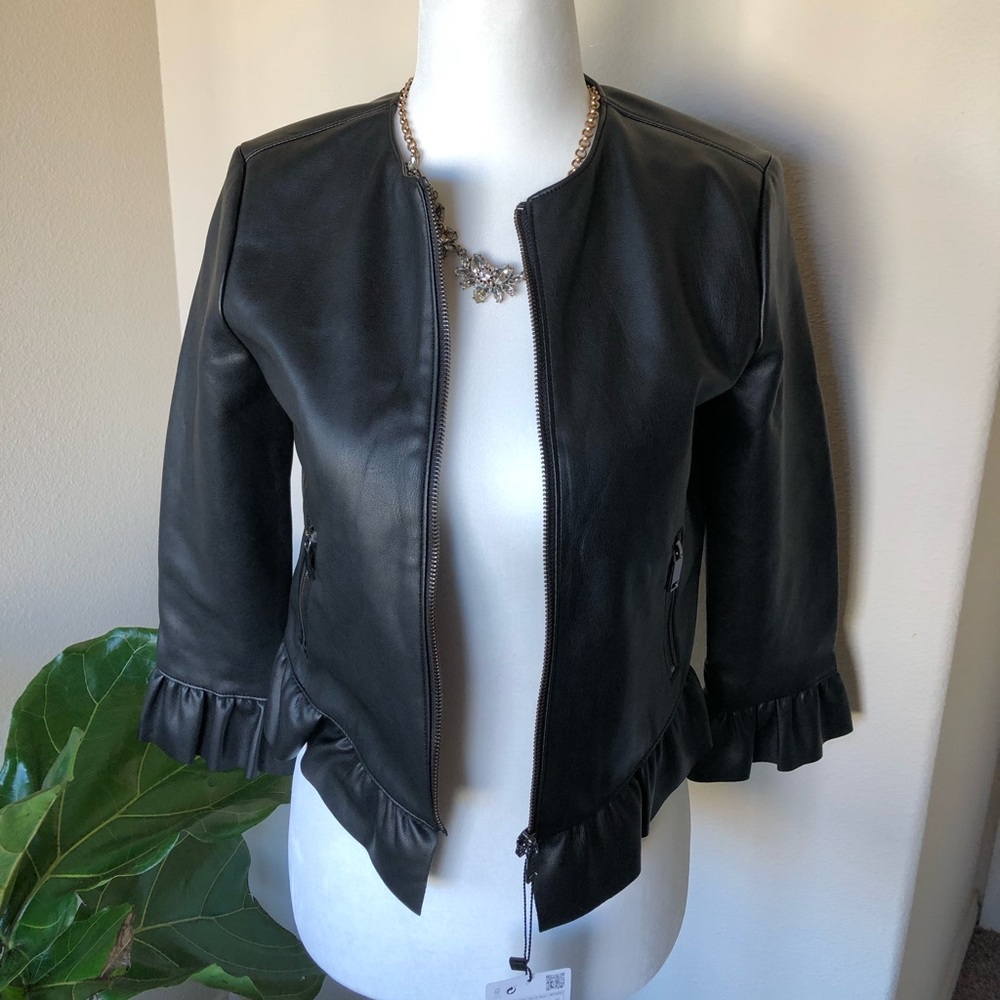 Zara Basic Ruffle Leather Jacket